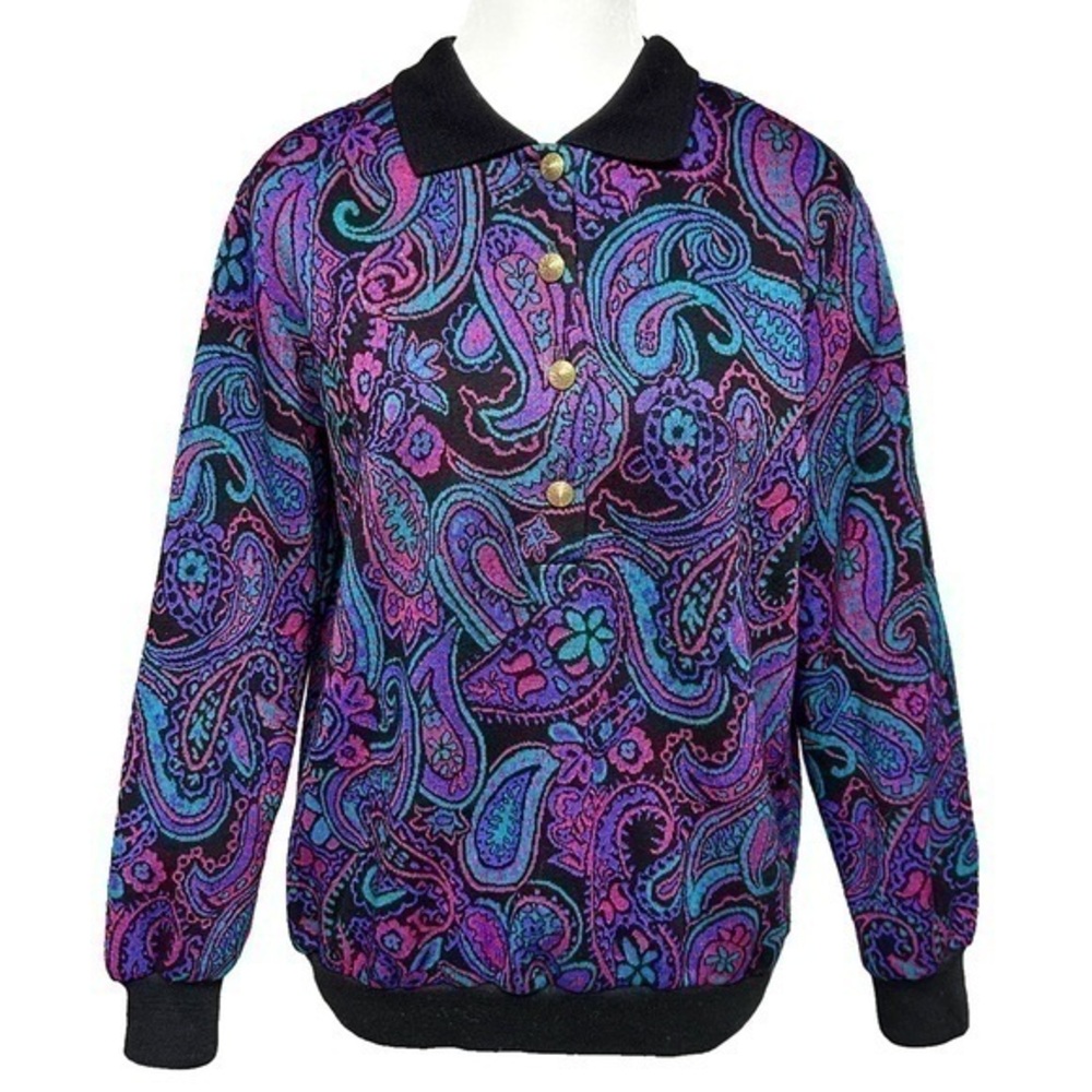 Vintage 90s Alfred Dunner Paisley Sweater Pink Green Twee Academia Retro Medium